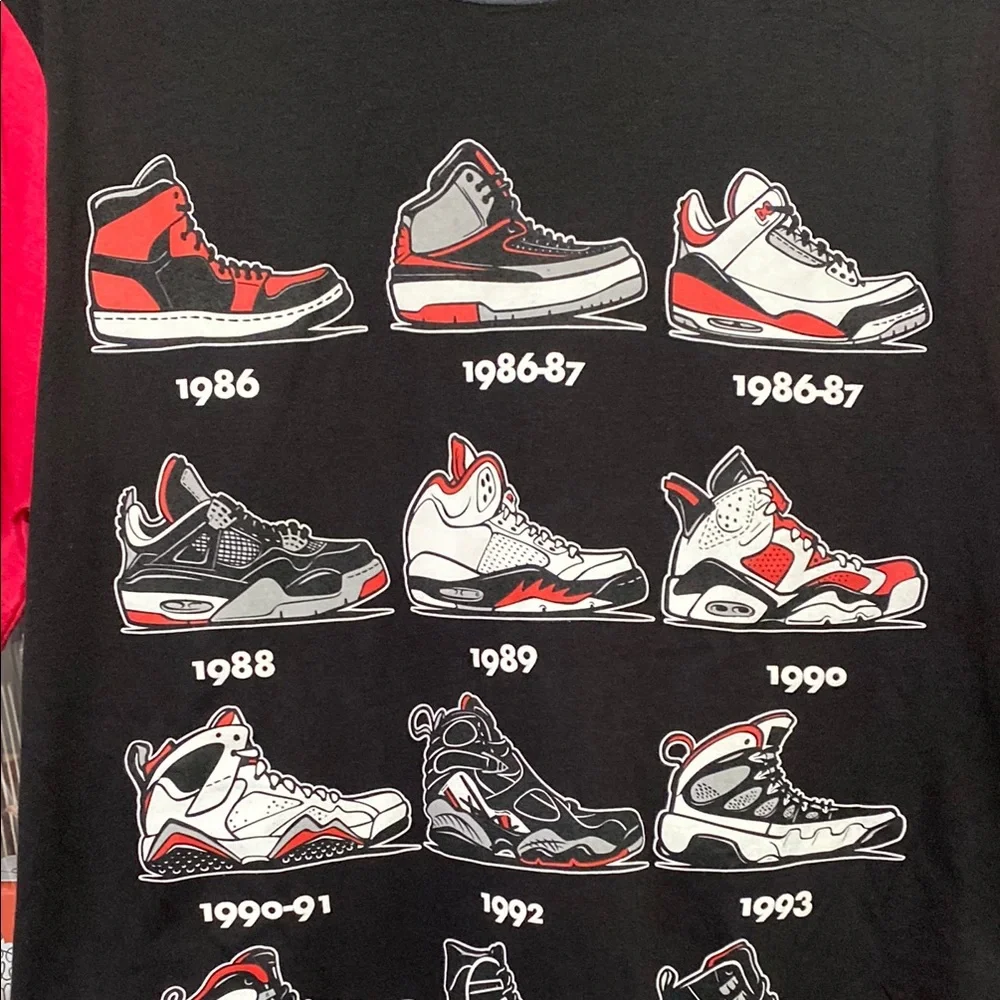 ❌SOLD❌🎁Streetwear Retro Kicks Black Red Evolution of Air Jordan Shoes Shirt New_4